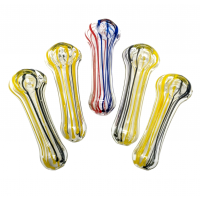 3.5" Dual Color Ribbon Streak Clear Body Spoon Hand Pipe - (Pack of 5) [ZD253]